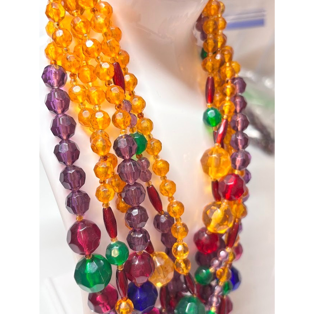 Vtg Chunky Multi Strand Fruit Salad Beaded Necklace Tutti Frutti Lucite Clasp - Picture 9 of 13